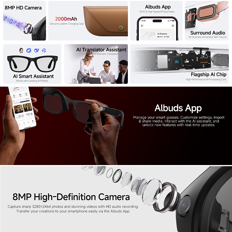 2026 New AI Smart Glasses 8MP  - Audio Music To Video Ai Free recension och pris